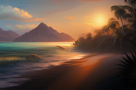 Detailed Tropical Beach Matte Painting Seascape