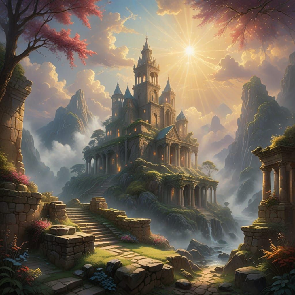 Ethereal Fantasy Ruins Bask in Divine Light