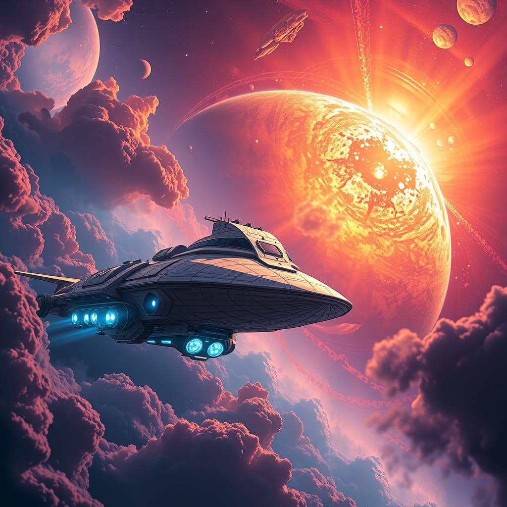 Ethereal Mothership Sails Beside Vibrant Supernova in Cosmic...