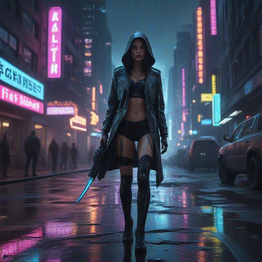 Cyber Witch in Neon Alien City - Digital Art