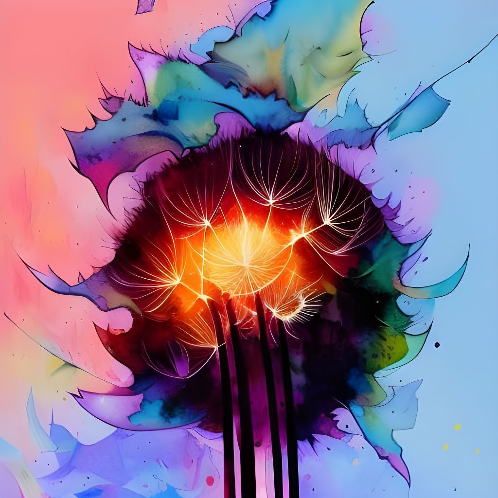 Burning Dandelion in Watercolor Style