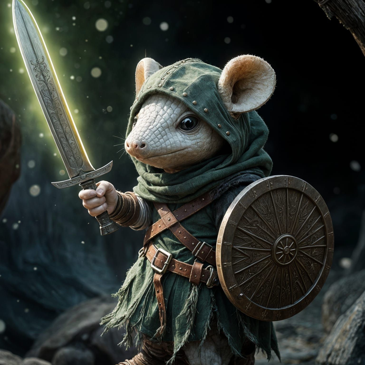 Adorable Armadillo-Like Warrior Street Vendor in Leather Arm...