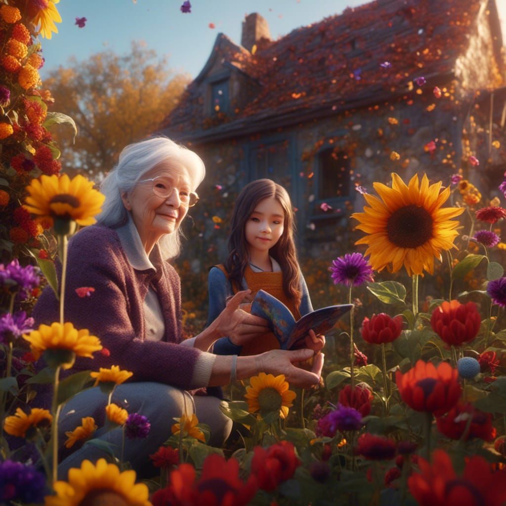 Autumn Garden Scene with Butterfly, Detailed Matte Painting