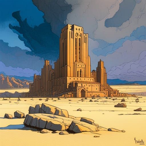 Wasteland Ruins: Detailed Matte Painting in Comic Art Style