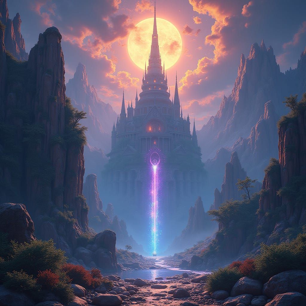 Ethereal Fantasy Realm Unfolds in Vast, Vibrant Matte Painti...
