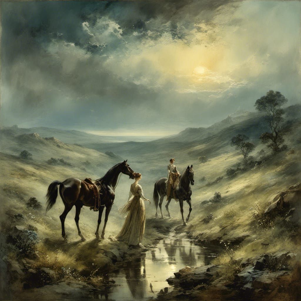 Golden Hour Haze Over Verdant Moorland