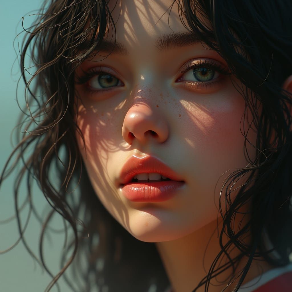Realistic Portrait Emphasizing Facial Details as Matte Paint...