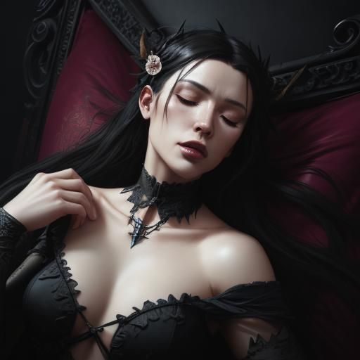 Ecstatic Nude in Gothic Bedroom as Oil Painting