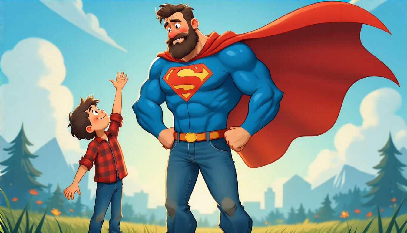 A Father's Superhero Transformation: Child's Imagination