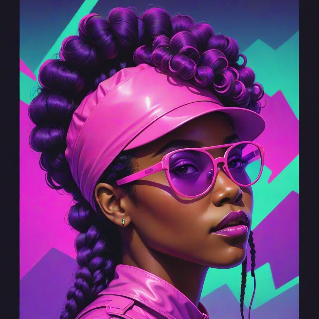Black Woman in Neon Synthwave Style