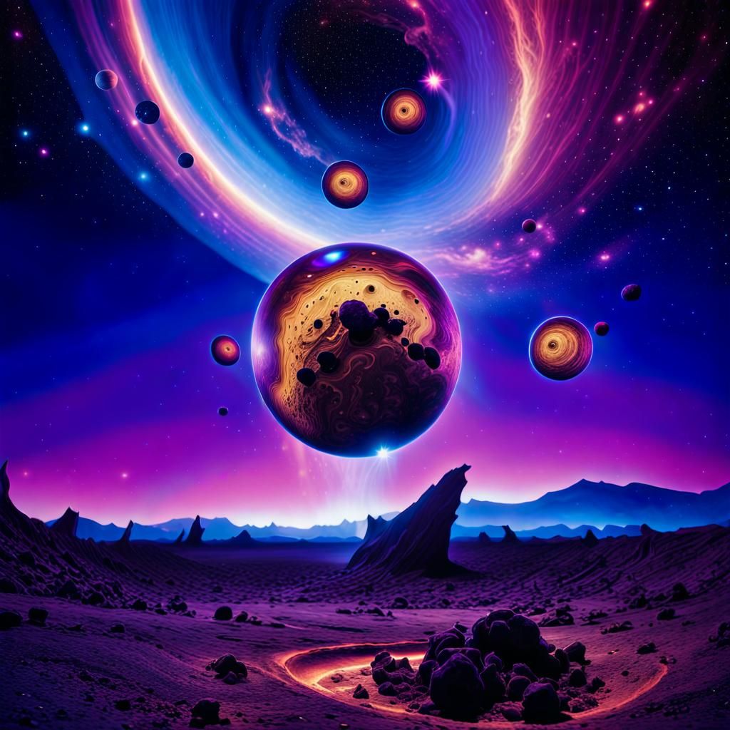 Surreal Cosmic Collision in Vibrant Colors