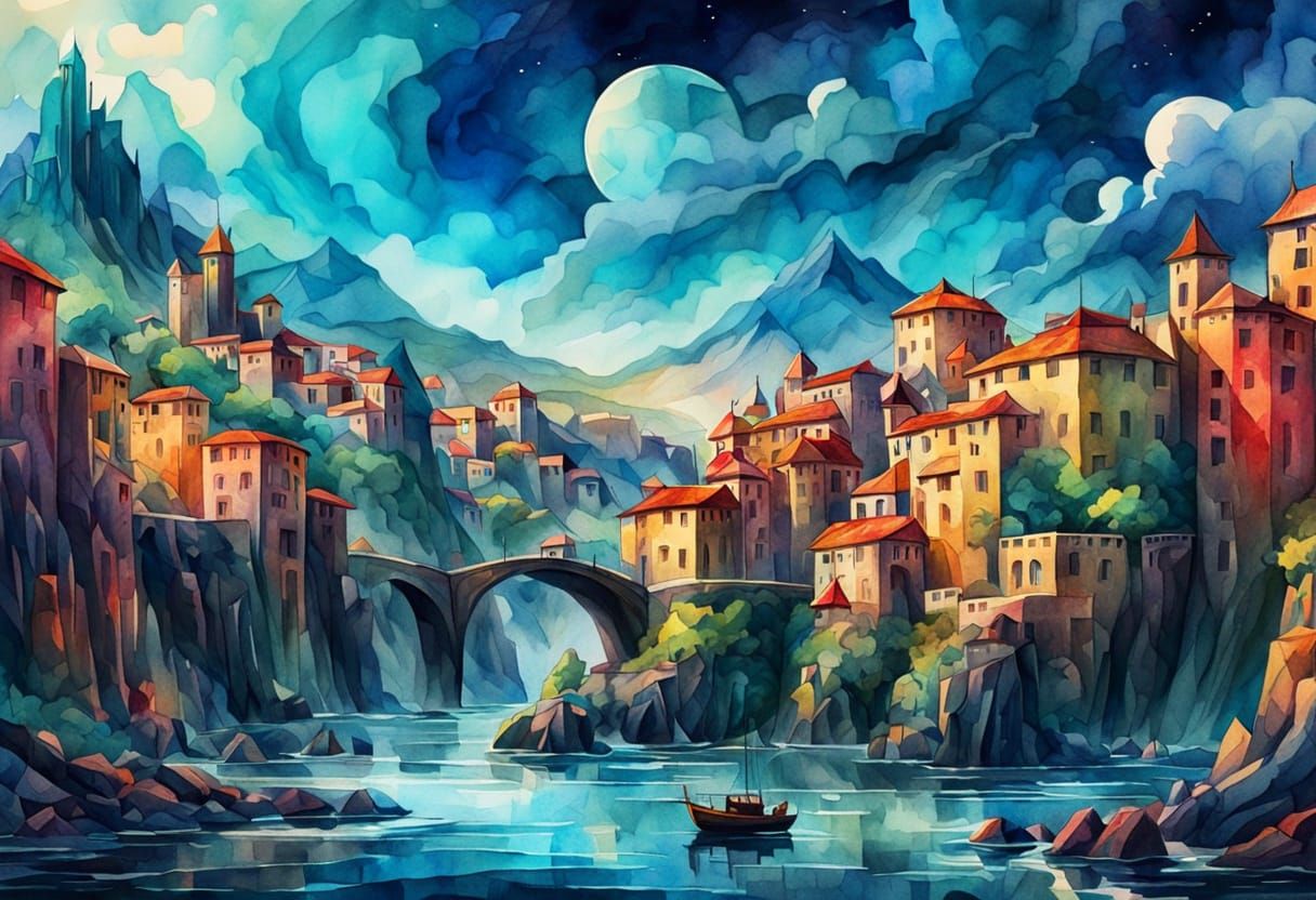 Epic Fantasy Scene in Watercolor Style