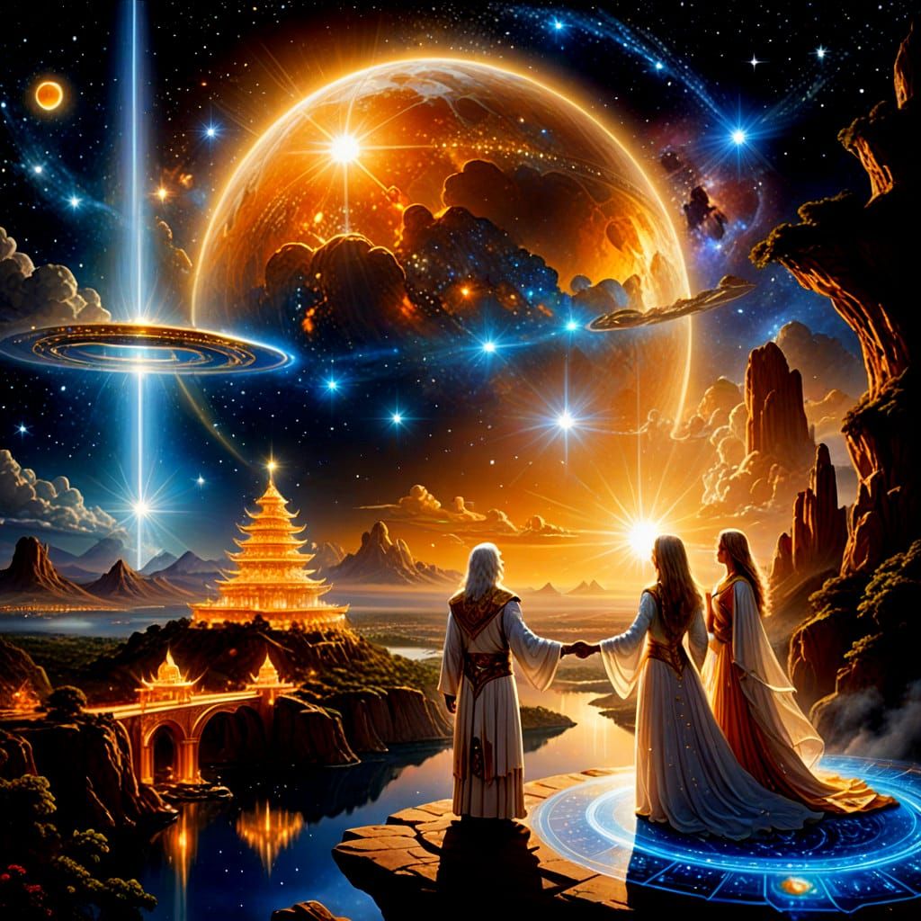 Celestial Encounter: Divine Cosmic Dance
