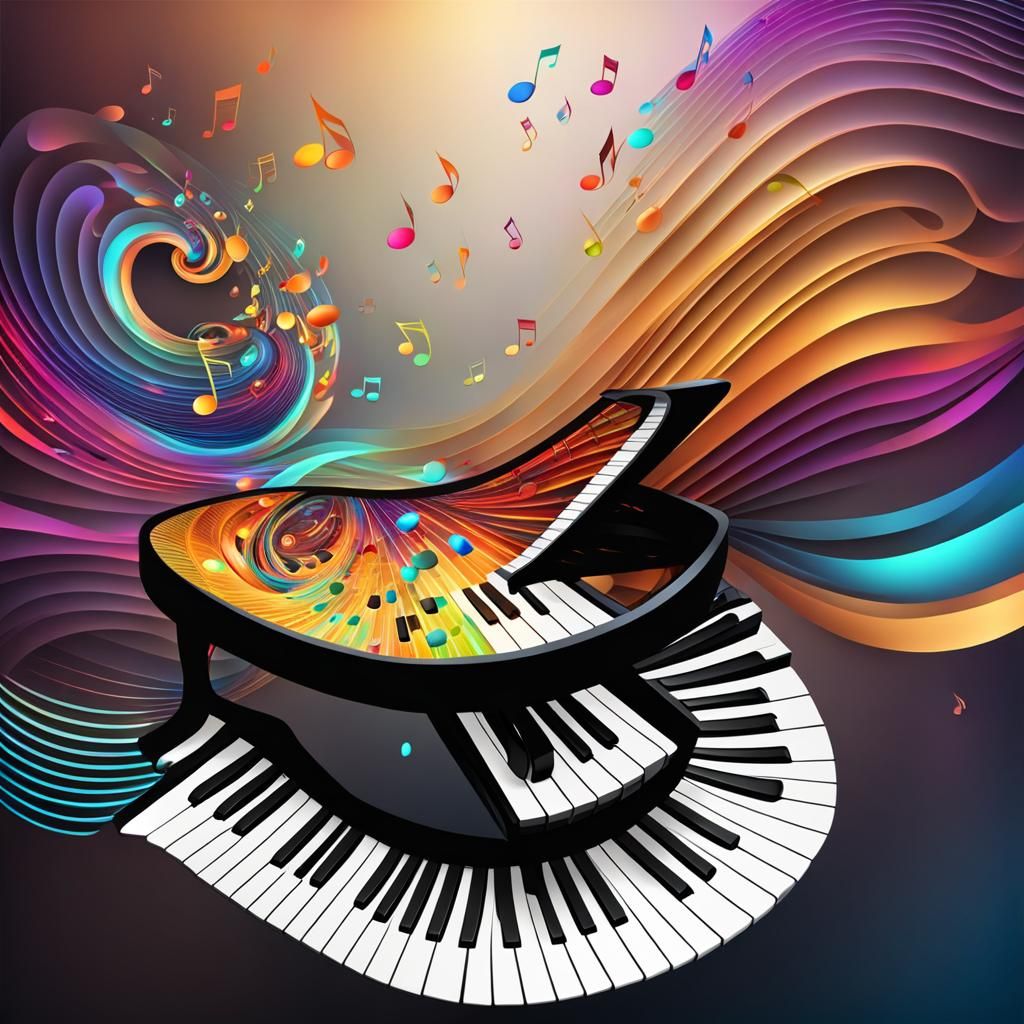 Floating Piano Keys and Musical Notes in Fractal Art