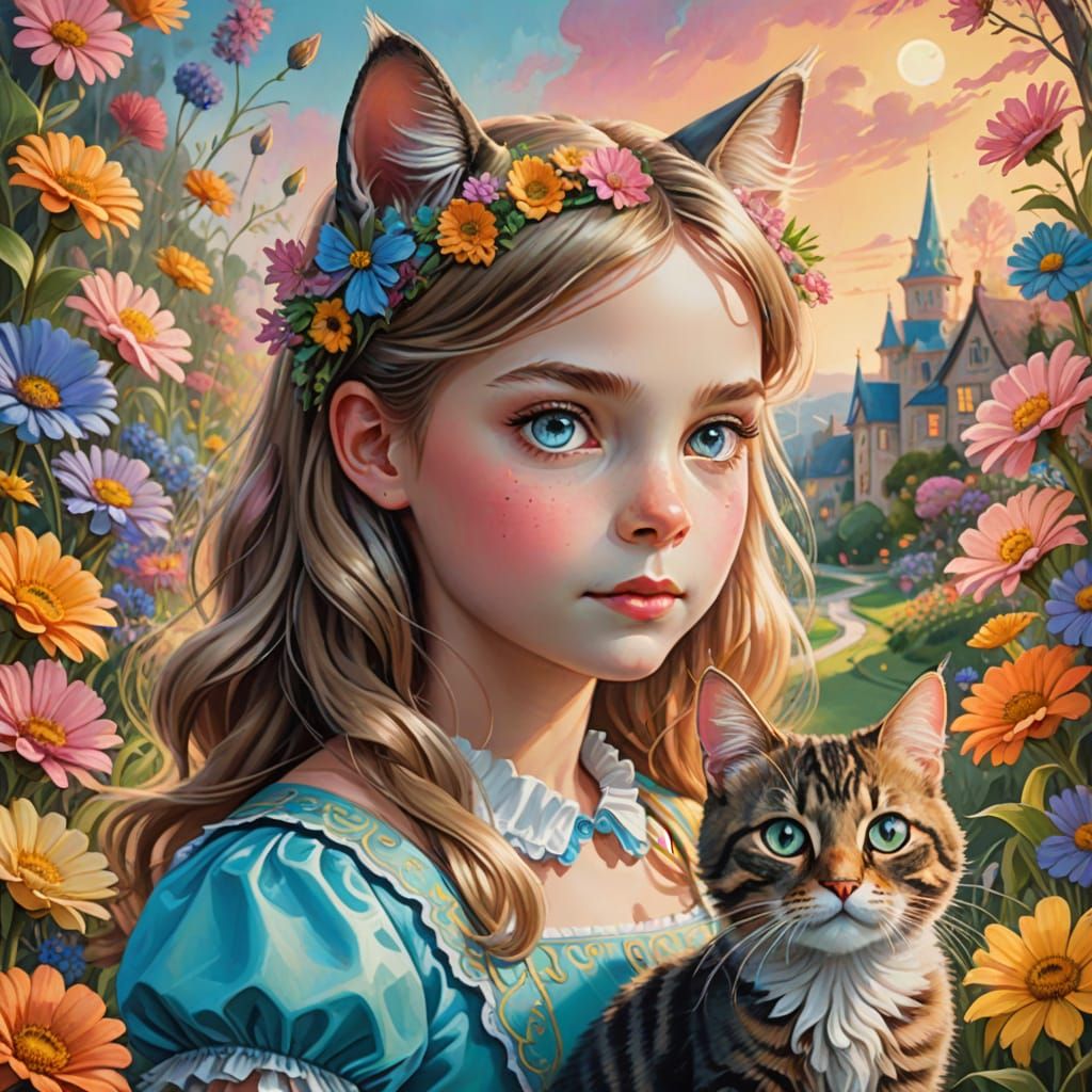 Alice and the Chelsea Cat: Whimsical Fantasy Art
