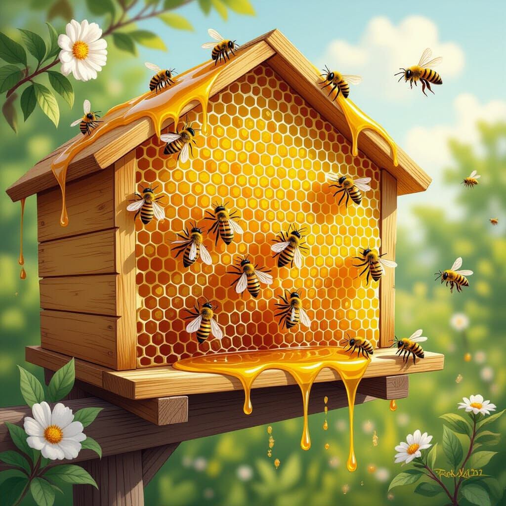 Golden Honeycomb Bee Hive Painting in 4K