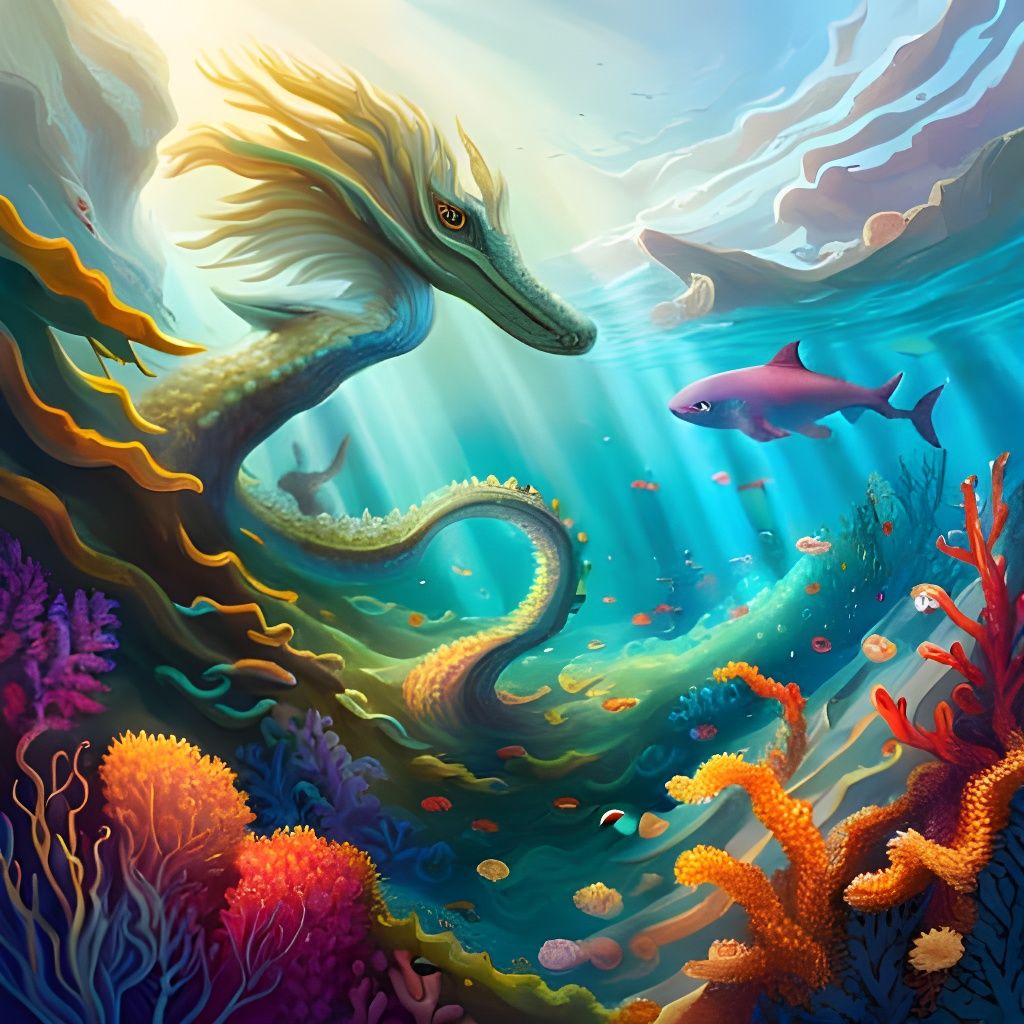 Mythological Sea Serpent Underwater Fantasy Art