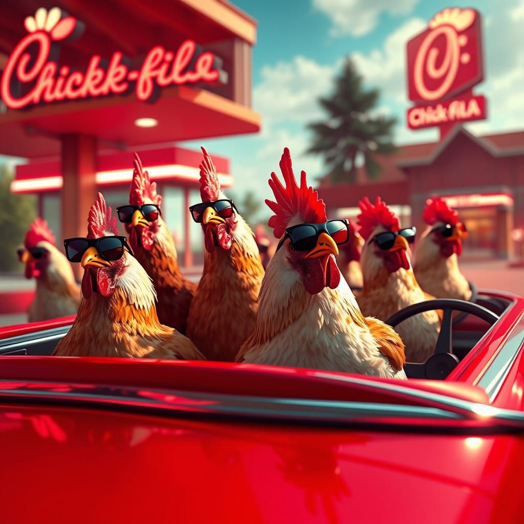 Chickens Cruise Chick-fil-A Drive-Through in Futuristic Fant...