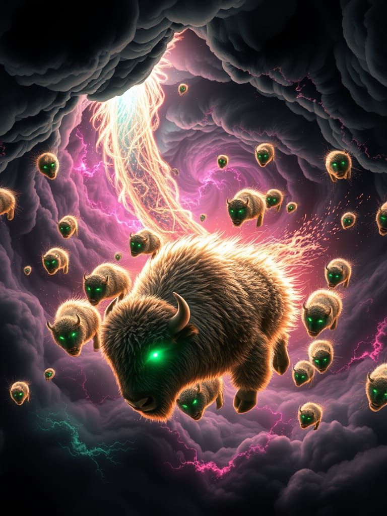 Bison Tornadoes in Synthwave Style