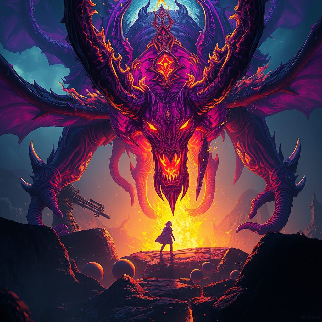 Ethereal Dark Fantasy Masterpiece in Deep Purple and Yellow