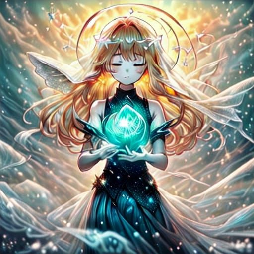 Ethereal Fantasy Woman Amidst Whimsical Aquatic Scene