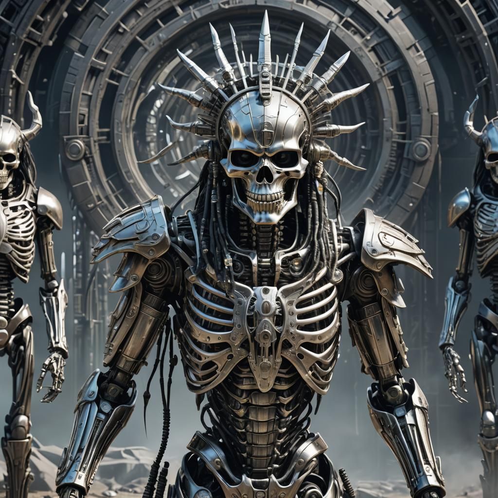 Futuristic Native American Robot Warrior in Giger Style