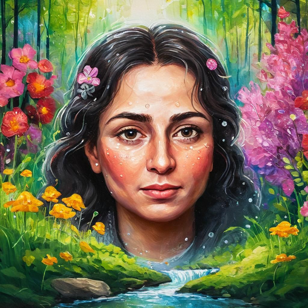 Serene Forest Oil Painting with Golden Light