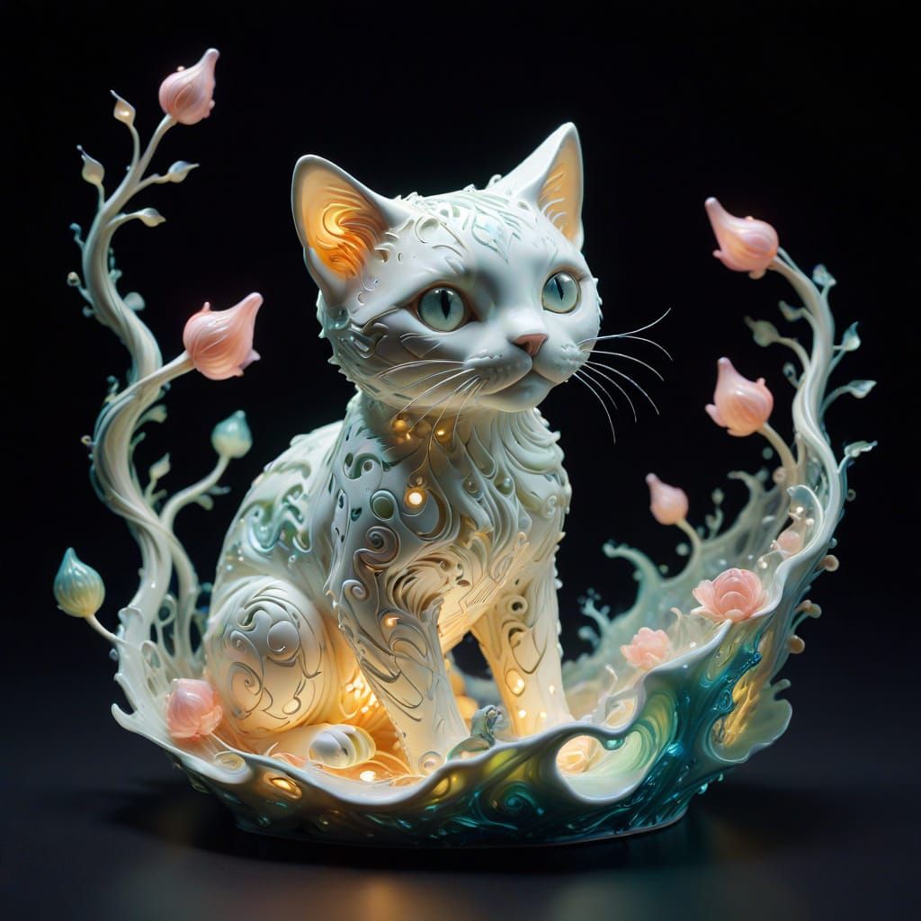 Surreal Porcelain Cat Doll with Fractured Surface