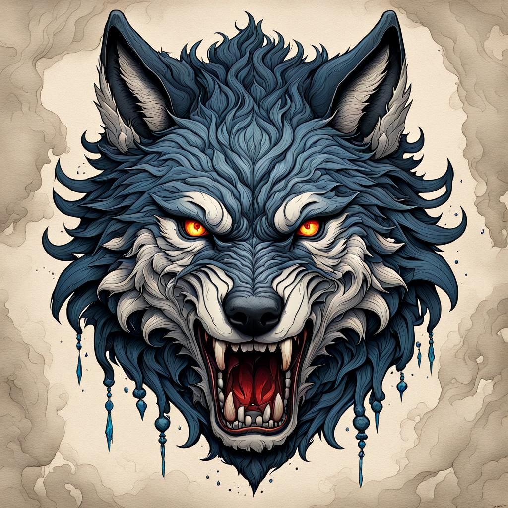 Angry Wolf Emoji in Cartoon Art Style