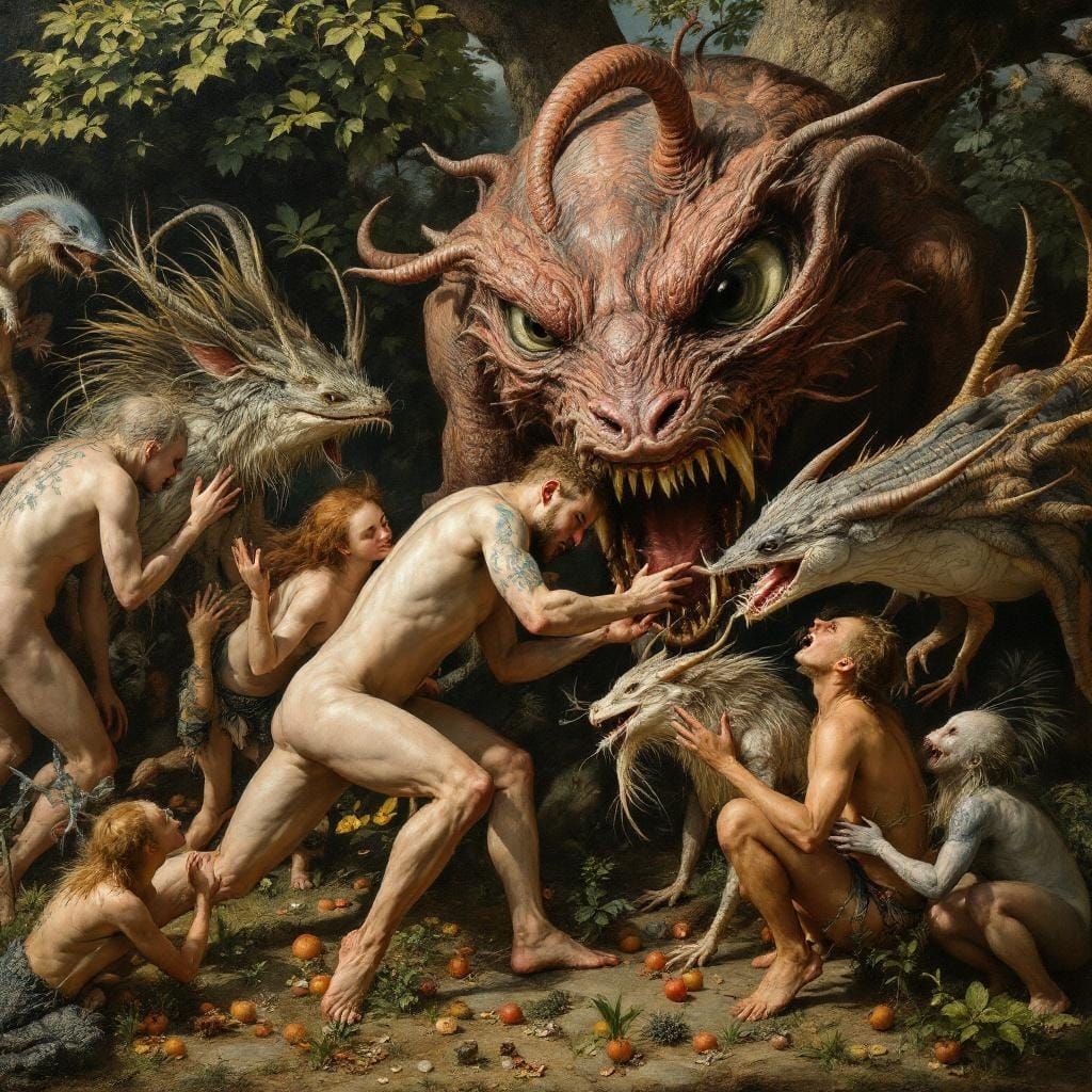 (censored) Humans fighting the beasts and demons of their ni...