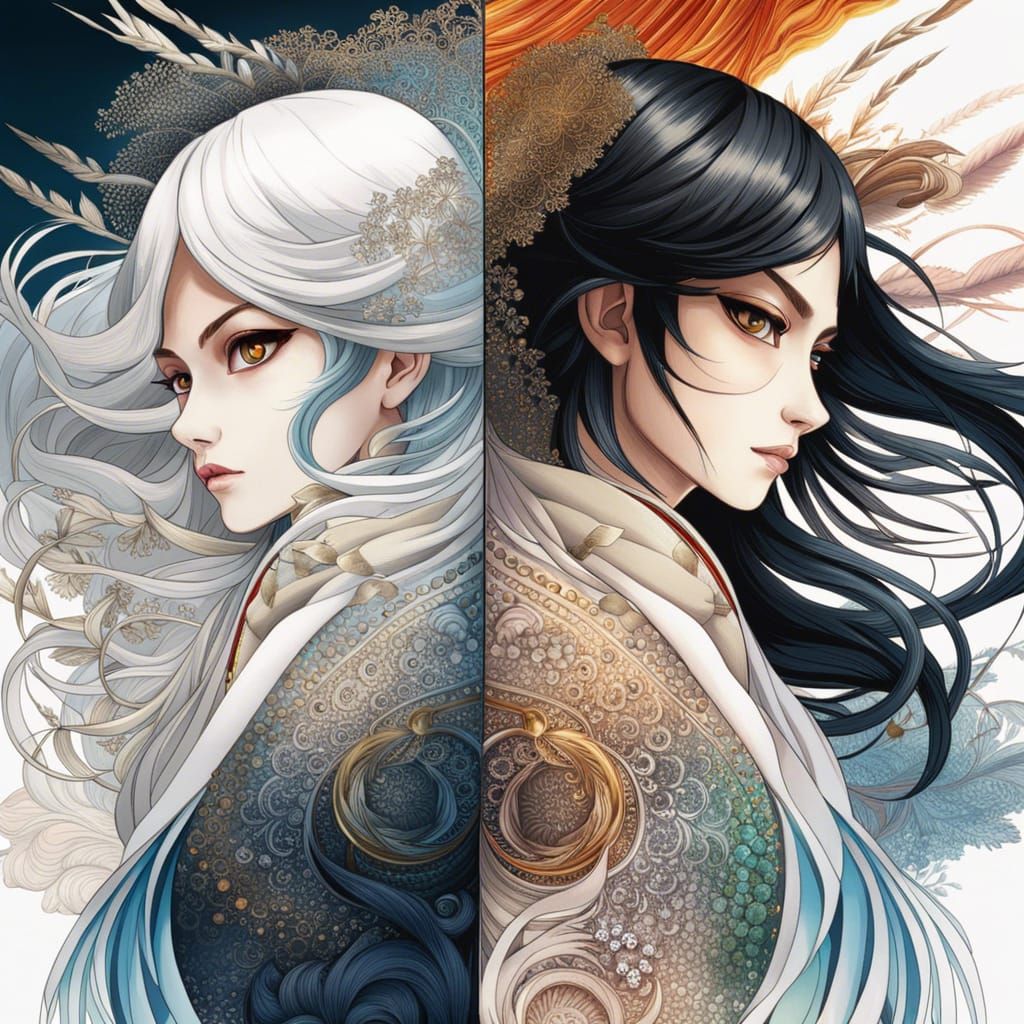 Anime Split Image of Opposing Women