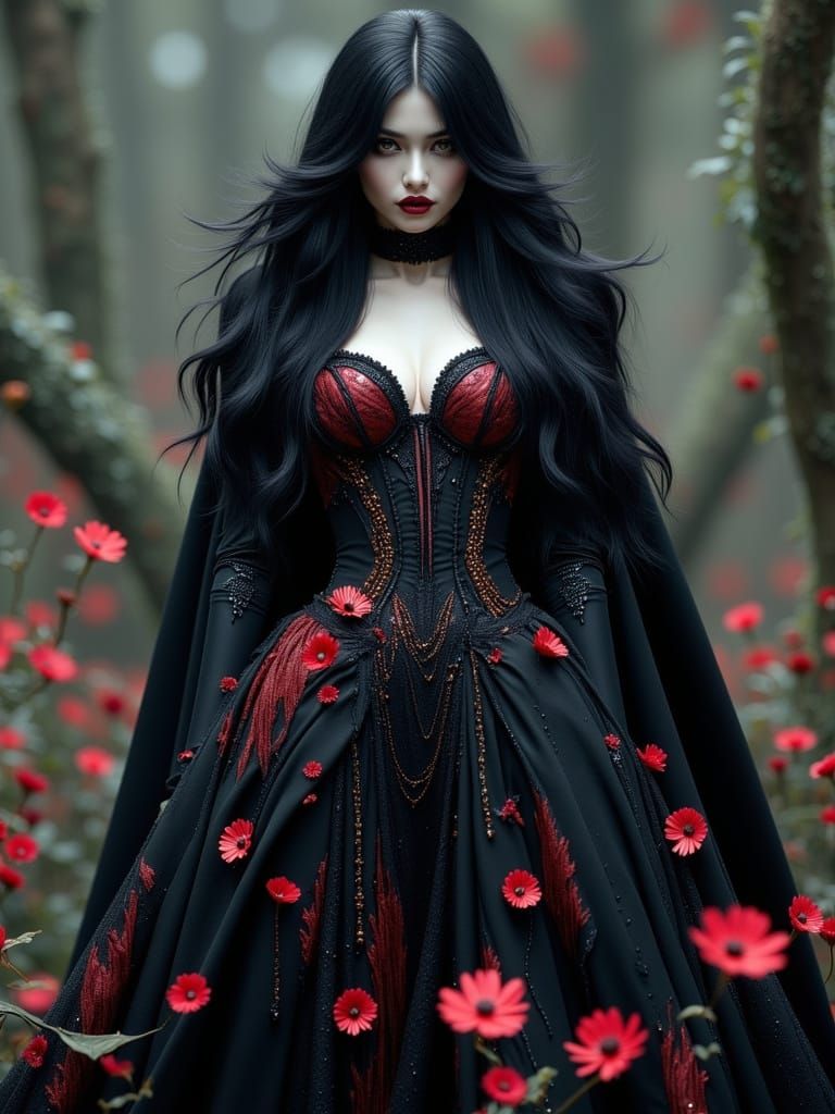 Sultry Vampire in Dark Fantasy Gown
