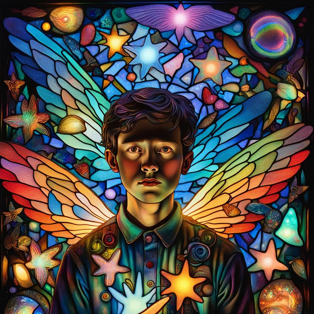 surreal autumn  child's drawing of a dreamer  , rayograph Man Ray collection of random b&W objects, light reflecting, th...