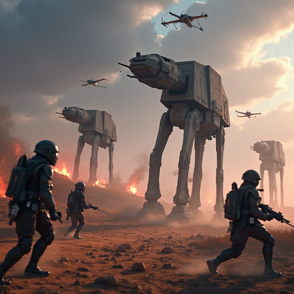 Epic Star Wars Battle Scene in Matte Painting Style
