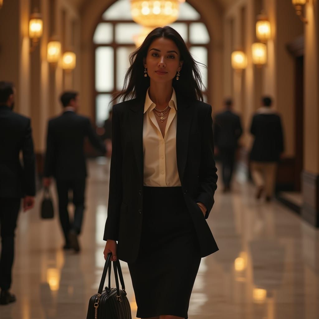 Hyper Realistic Photo of Woman in Luxury Hotel Lobby