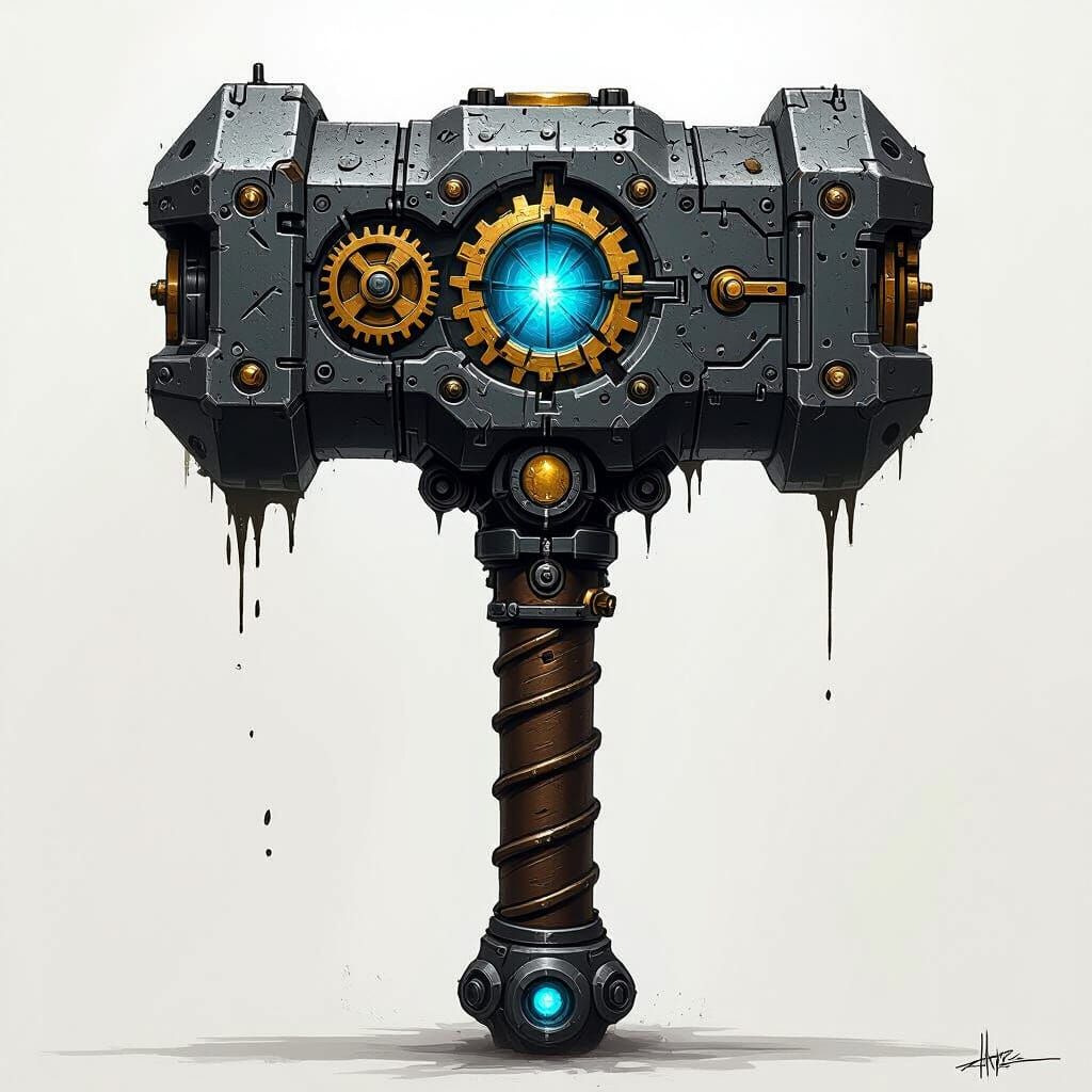 Gothic Thunder Hammer with Cogs of Mechanicus and Hidden Too...