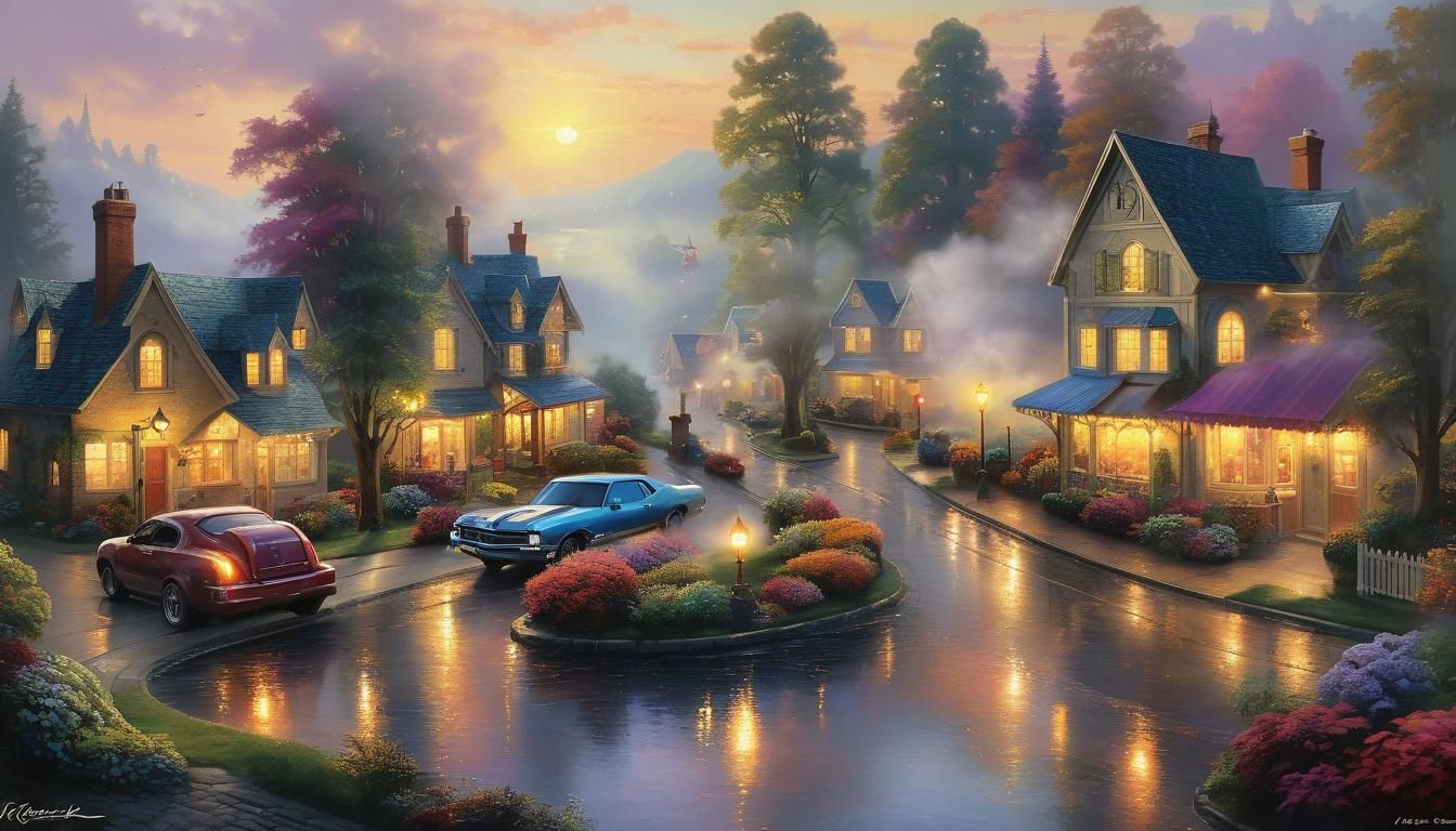 Ethereal Fantasy Scene with Golden Hour Mist