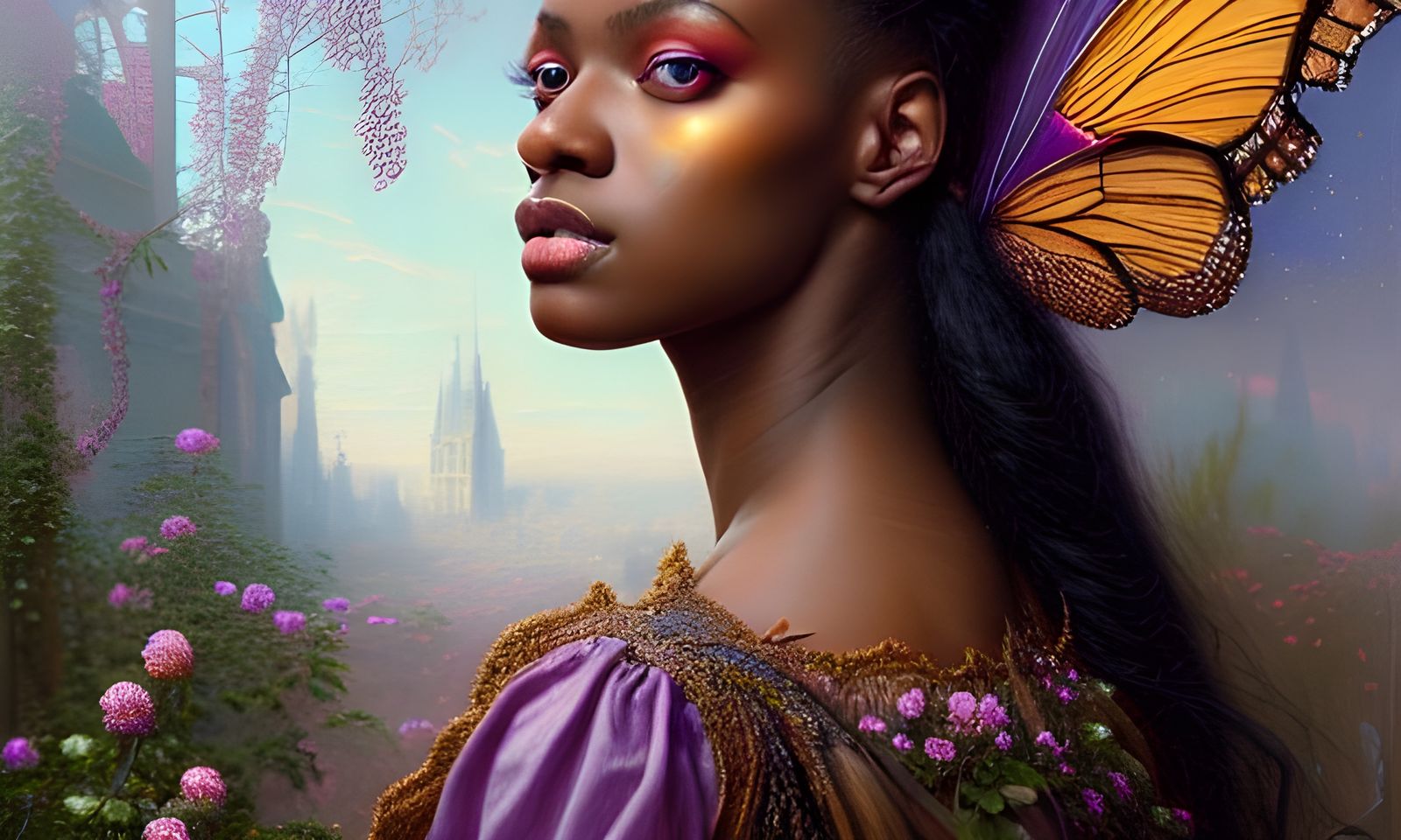 Radiant Woman Surrounded by Butterflies in Hyperrealism