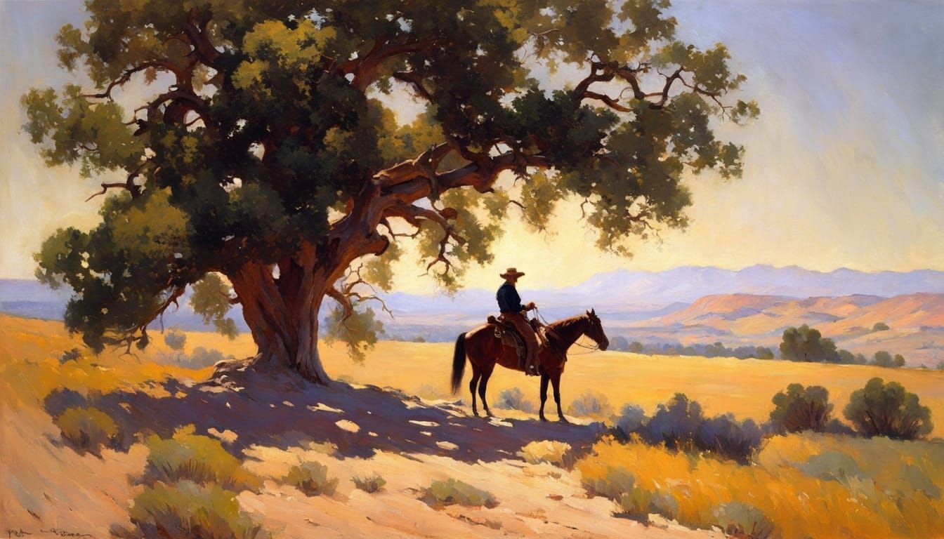 Impressionistic Cowboy Landscape in Remington Style