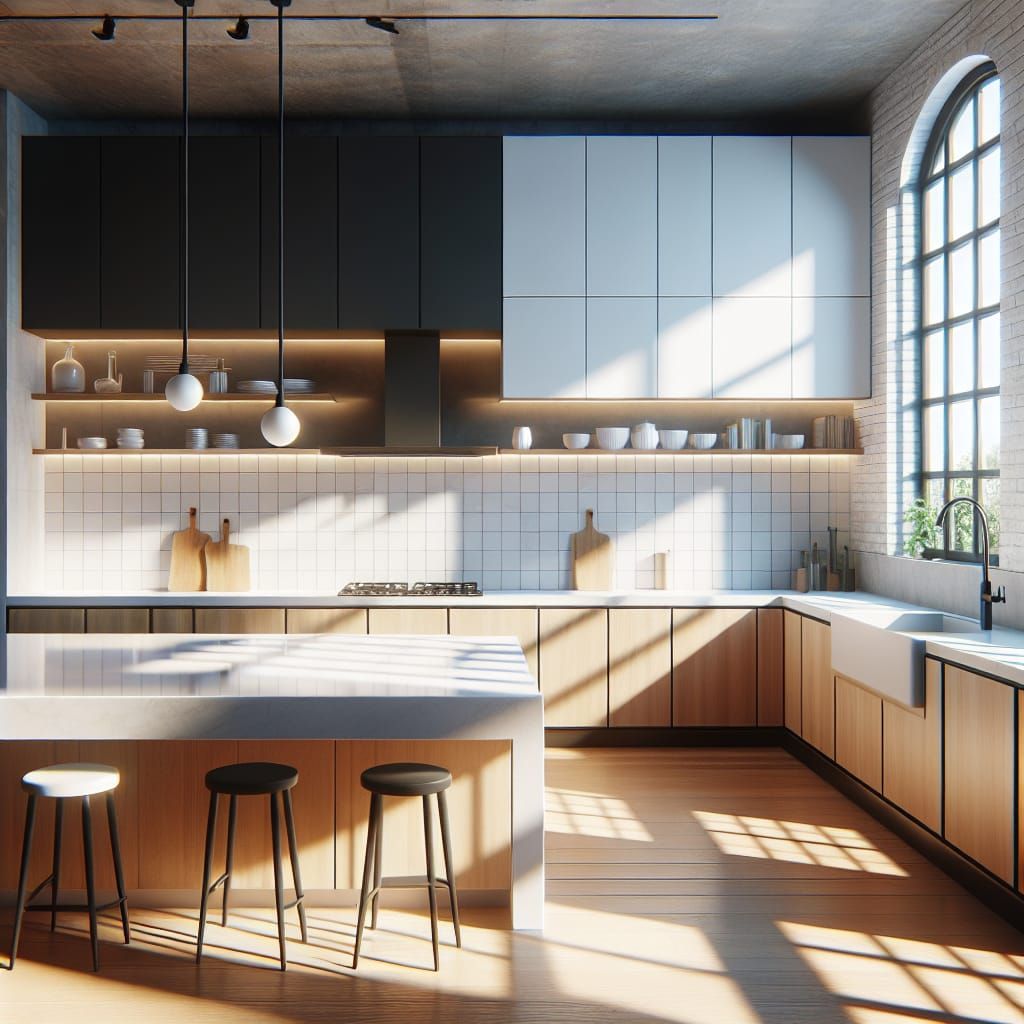 Minimalist Kitchen With Sunlight And Black Fixtures