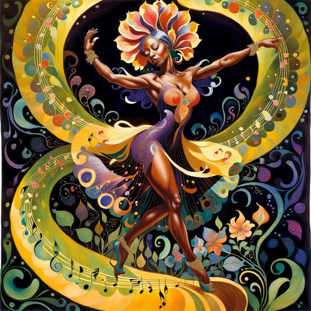 Dancing Flower with Music Notes, Extravagant Art