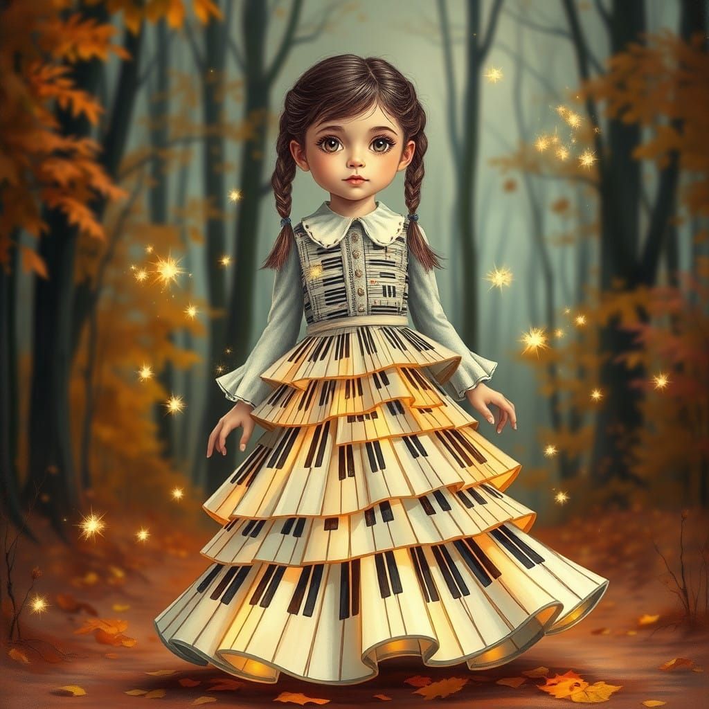 Enchanted Autumn Ballerina in Whimsical Piano Key Gown