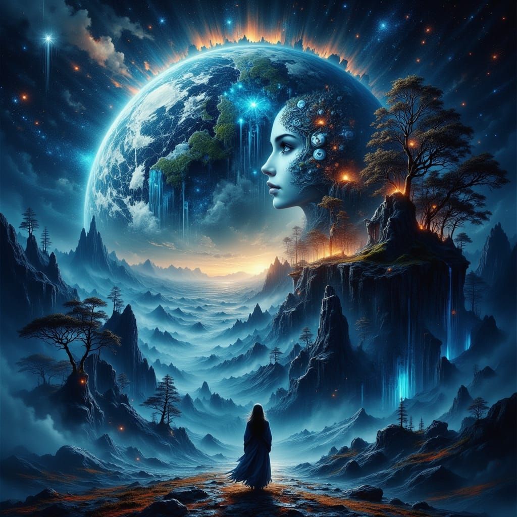 Planet Earth as Serene Maiden, Gaia Theory Digital Painting