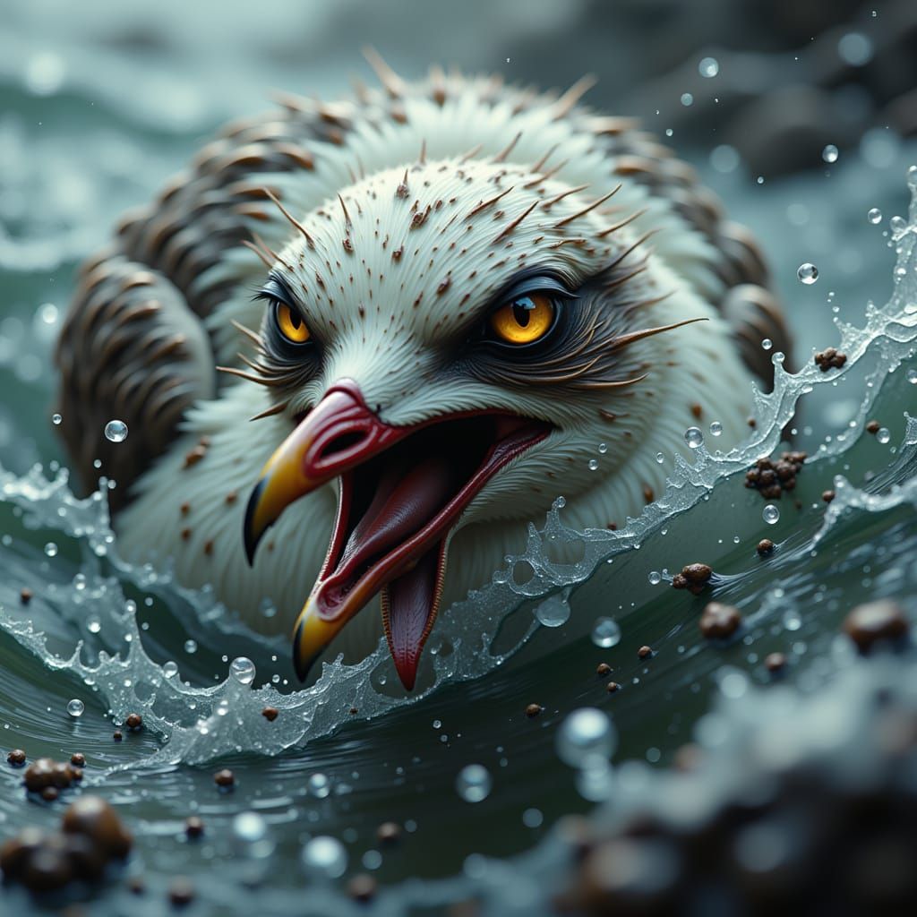 Fierce Seagull Struggles in Storm, Hyper-Realistic Photograp...