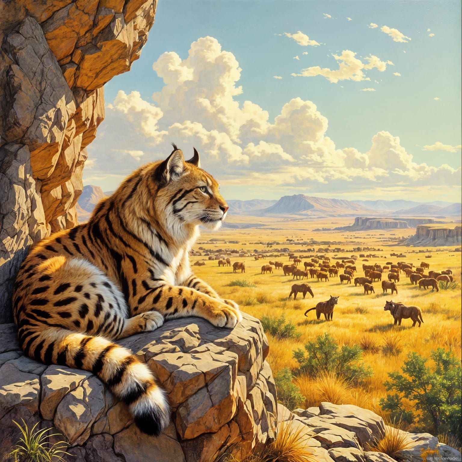 Saber-Toothed Cat Overlooking Prehistoric Savanna