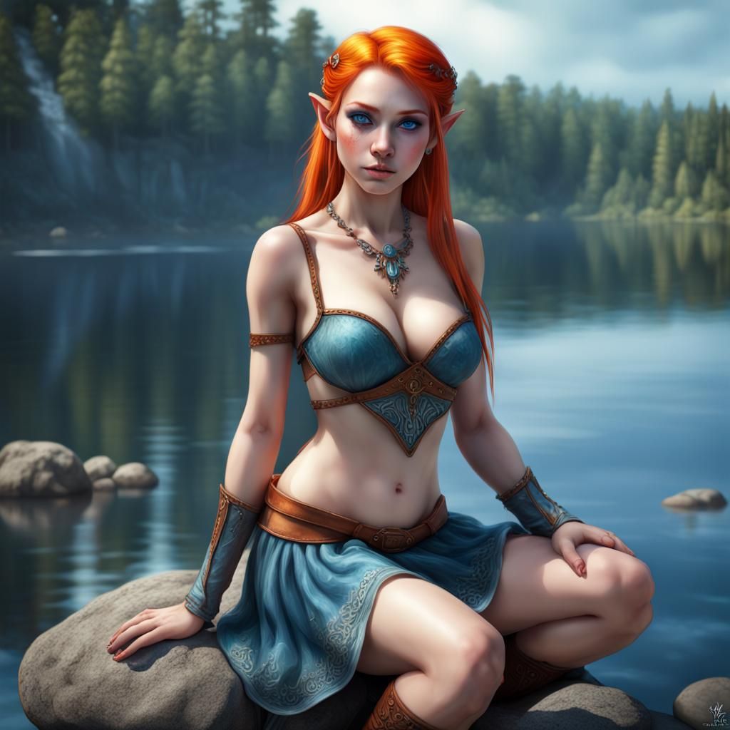 Hyperrealistic Elf Girl Portrait in a Lake