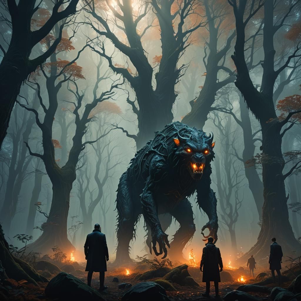 Mystical Forest: Men in Black Watching Cryptids