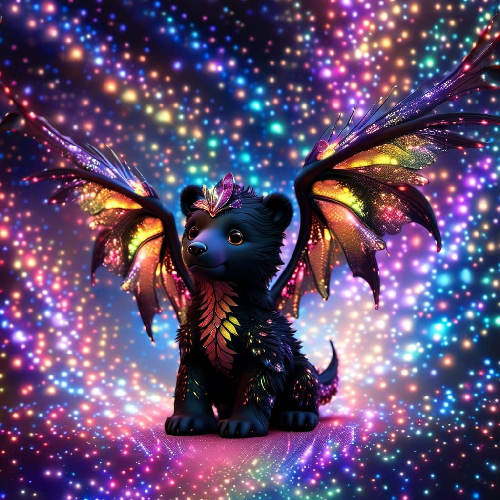 Adorable Winged Baby Bear Dragon in Fantasycore Style
