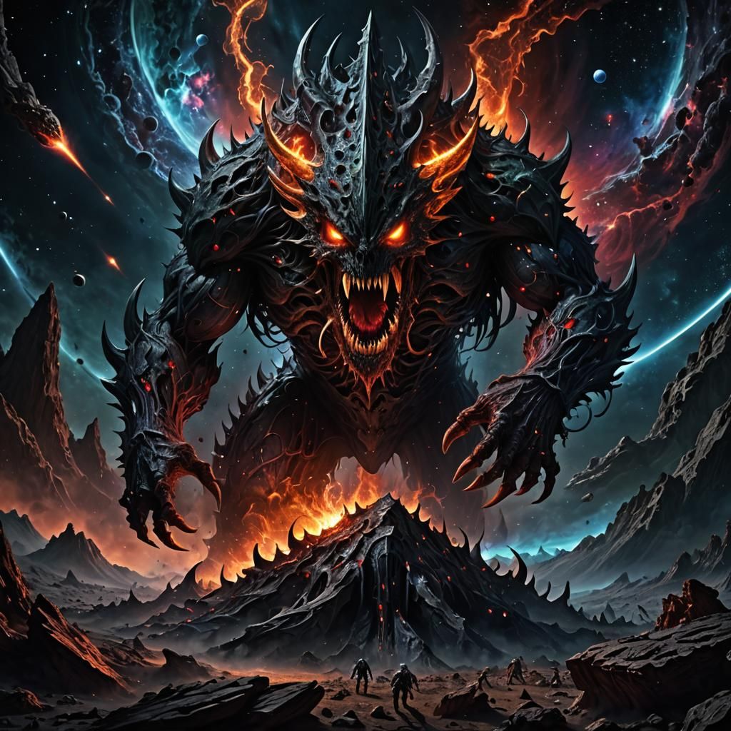 Galactic Monster Album Cover Art in Dark Cosmic Style