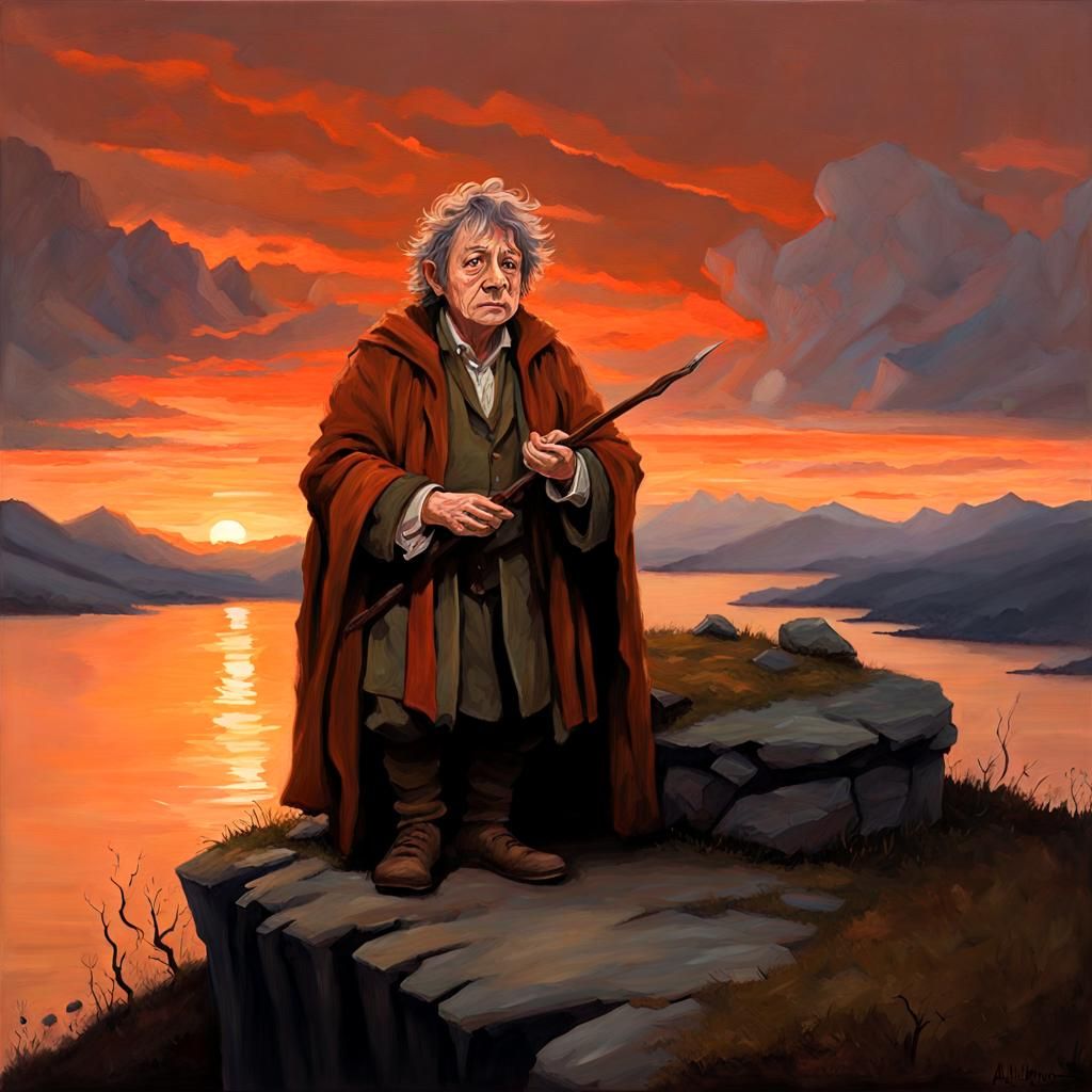 Bilbo Baggins at Sunset in Grisly Oil Gouache